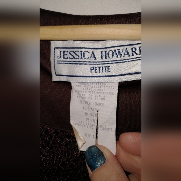 Jessica Howard Vintage 90's Retro Pencil Dress Cap Sleeve Dark Brown Fairy - Picture 8 of 8
